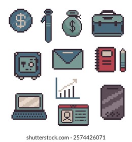 bundle business set pixel art 