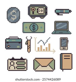 bundle business set pixel art 