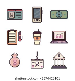 bundle business set pixel art 