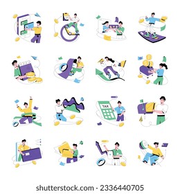 Bundle of Business Tasks Flat Illustrations 

