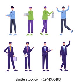 Bundle of businessman character set Of various professions, lifestyles and expressions of each character in different gestures, businessman, delivery staff, cutomer