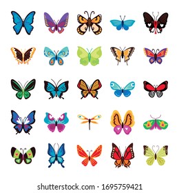conjunto de mariposas conjunto iconos vectorial diseño de ilustración