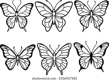 bundle butterfly line art and sillouette vector eps