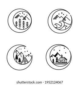 bundle cabin forest logo line art logo vector illustration design graphic
