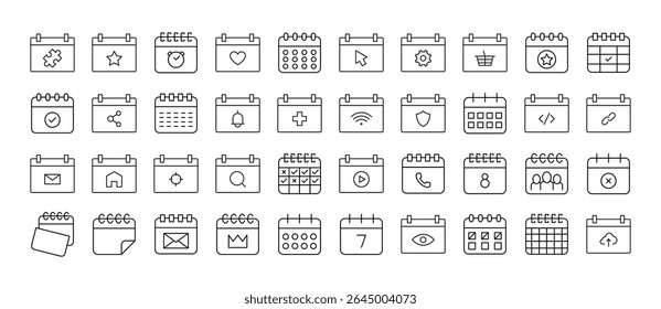 Pacote de Ícones de Linha Relacionados ao Calendário. Outline Signs para Gráficos e Web Design, Apps, Anúncios, Vários Cartões 
