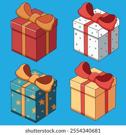 Bundle of cartoon gift box pack with vector illustrator eps formatted with various colour. 
Each box features a unique style, making them ideal for any occasion.