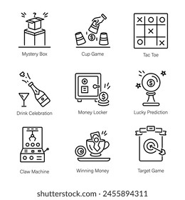 Bundle of Casino Games Linear Icons 

