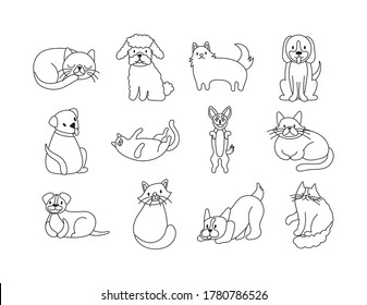 conjunto de gatos y perros conjunto iconos diseño de ilustración vectorial
