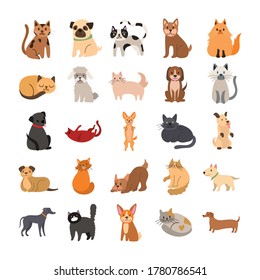 bundle of cats and dogs set icons vector illustration design