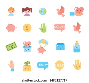 bundle of charity campaign icons vector illustration design