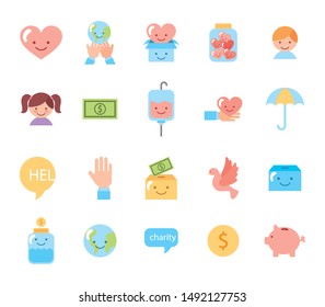 bundle of charity campaign icons vector illustration design
