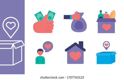 bundle of charity and solidarity icons vector illustration design