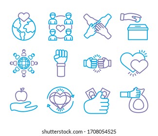 bundle of charity and solidarity icons vector illustration design