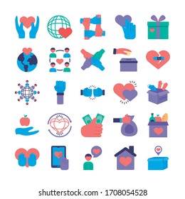 Paket von Zeichen von Wohltätigkeit und Solidarität Vektorillustration Illustration Design