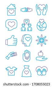 conglomerado de iconos de caridad y solidaridad diseño vectorial