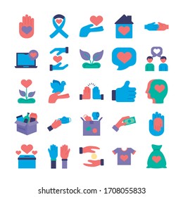 conglomerado de iconos de caridad y solidaridad diseño vectorial