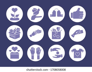bundle of charity and solidarity icons vector illustration design