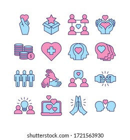 conglomerado de iconos de caridad y solidaridad diseño vectorial