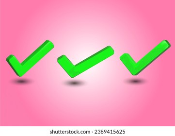 bundle of check mark symbol icon,approve icon 3D. background pink color 