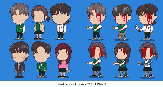 bundle of chibi high school and teacher suitable for school themed illustration