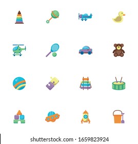 bundle of child toys set icons flat style vector illustration design