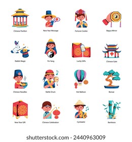 Bundle of Chinese Year Celebrations Flat Icons 