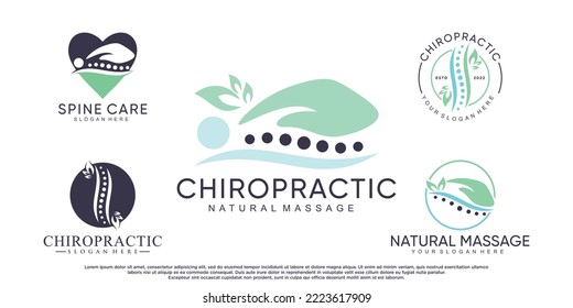 Bundle chiropractic clinic massage logo with leaf element and creative concept Premium Vector