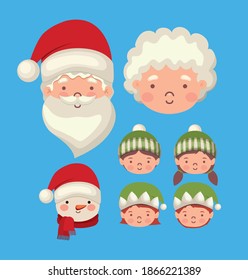 bundle of christmas characters on blue background vector illustration design