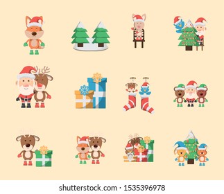 bundle of christmas with icons set vector illustration design