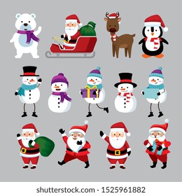 bundle christmas with santa claus and set characters vector illustration design