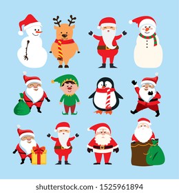 bundle christmas with santa claus and set characters vector illustration design