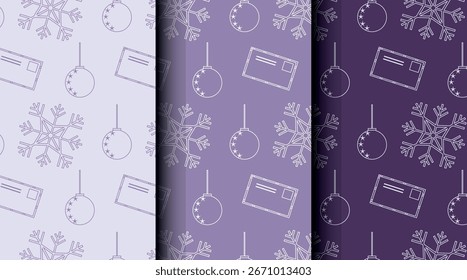 Bundle of Christmas seamless vector patterns with holiday icons. Three color palettes perfect for wrapping, invitations, and seasonal projects.