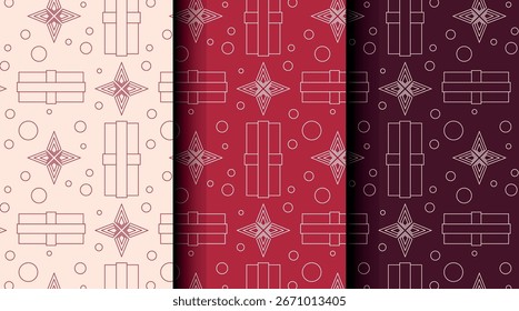 Pacote de Natal padrões de vetor sem emenda com ícones de feriado. Três paletas de cores perfeitas para quebra automática, convites e projetos sazonais.