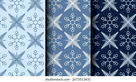 Pacote de Natal padrões de vetor sem emenda com ícones de feriado. Três paletas de cores perfeitas para quebra automática, convites e projetos sazonais.