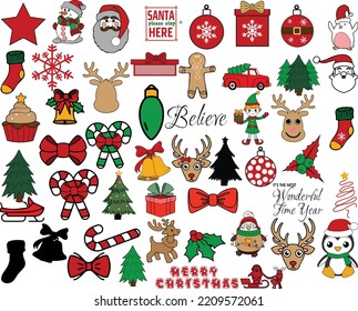 Bundle Christmas Vector Eps, Pine Tree, ELF, Santa Claus