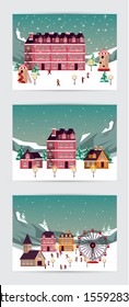 bundle of christmas winter street scene vector illustration design