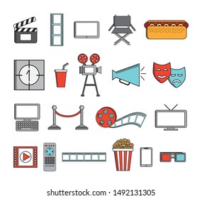 bundle of cinema entertainment set icons vector illustration design