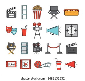 bundle of cinema entertainment set icons vector illustration design