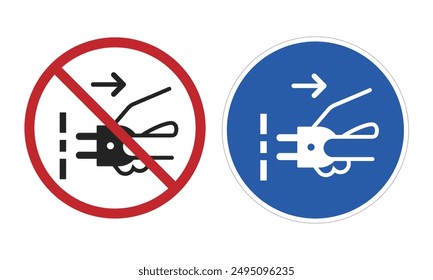 Bundle circle sign do not unplugged and please unplug electrical equipment form electric socket in yellow red prohibition and blue instruction sticker