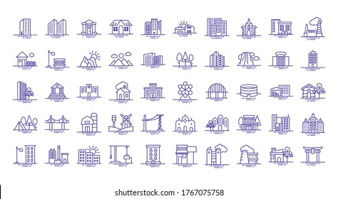 conjunto de iconos de conjunto de ciudades diseño de ilustración vectorial