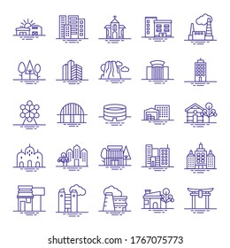 conjunto de iconos de conjunto de ciudades diseño de ilustración vectorial