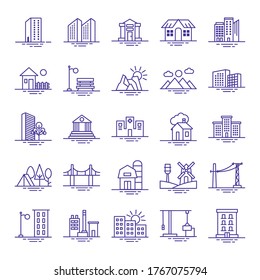 conjunto de iconos de conjunto de ciudades diseño de ilustración vectorial