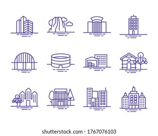 conjunto de iconos de conjunto de ciudades diseño de ilustración vectorial