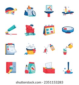 Paquete de accesorios de limpieza Iconos planos 

