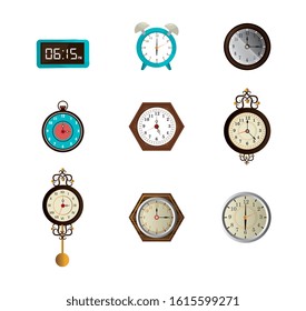 bundle of clocks different icons vector illustration design