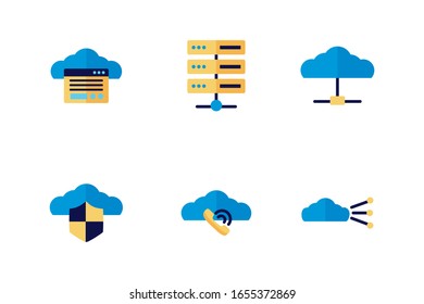 bundle of cloud computing flat style icons vector illustration design