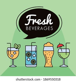 bundle of cocktails drinks and speech bubble icons vector illustration design