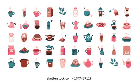 bundle of coffee and tea free form style icon vector illustration design