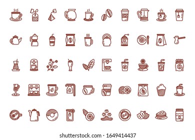 bundle of coffee and tea line style icon vector illustration design