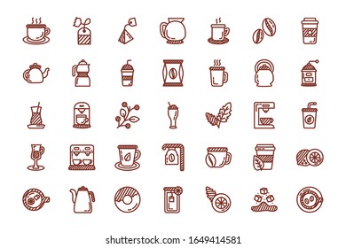bundle of coffee and tea line style icon vector illustration design
